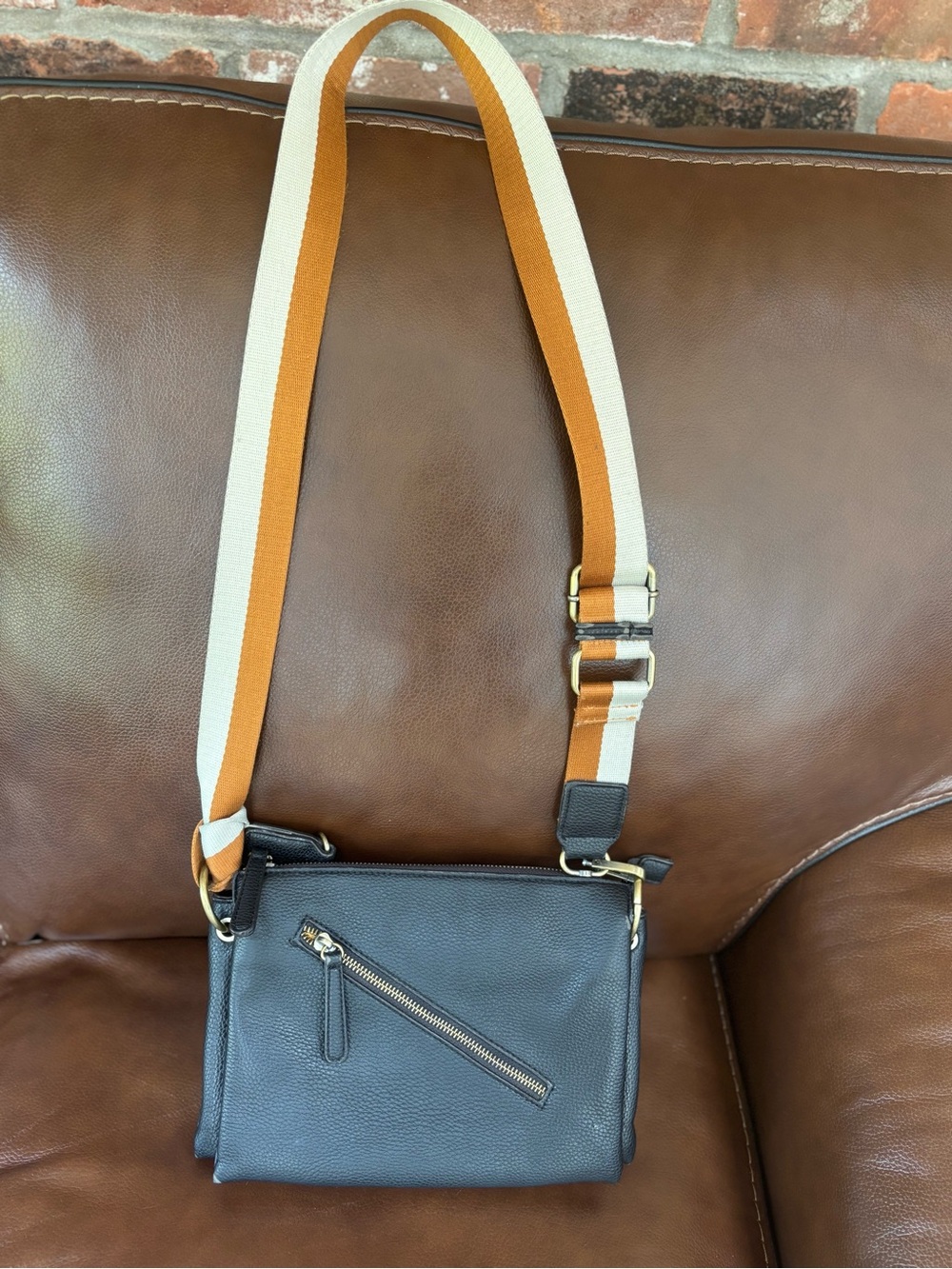 Anthropologie Black Vegan Leather Crossbody Bag Minimalist Front Zip Everyday